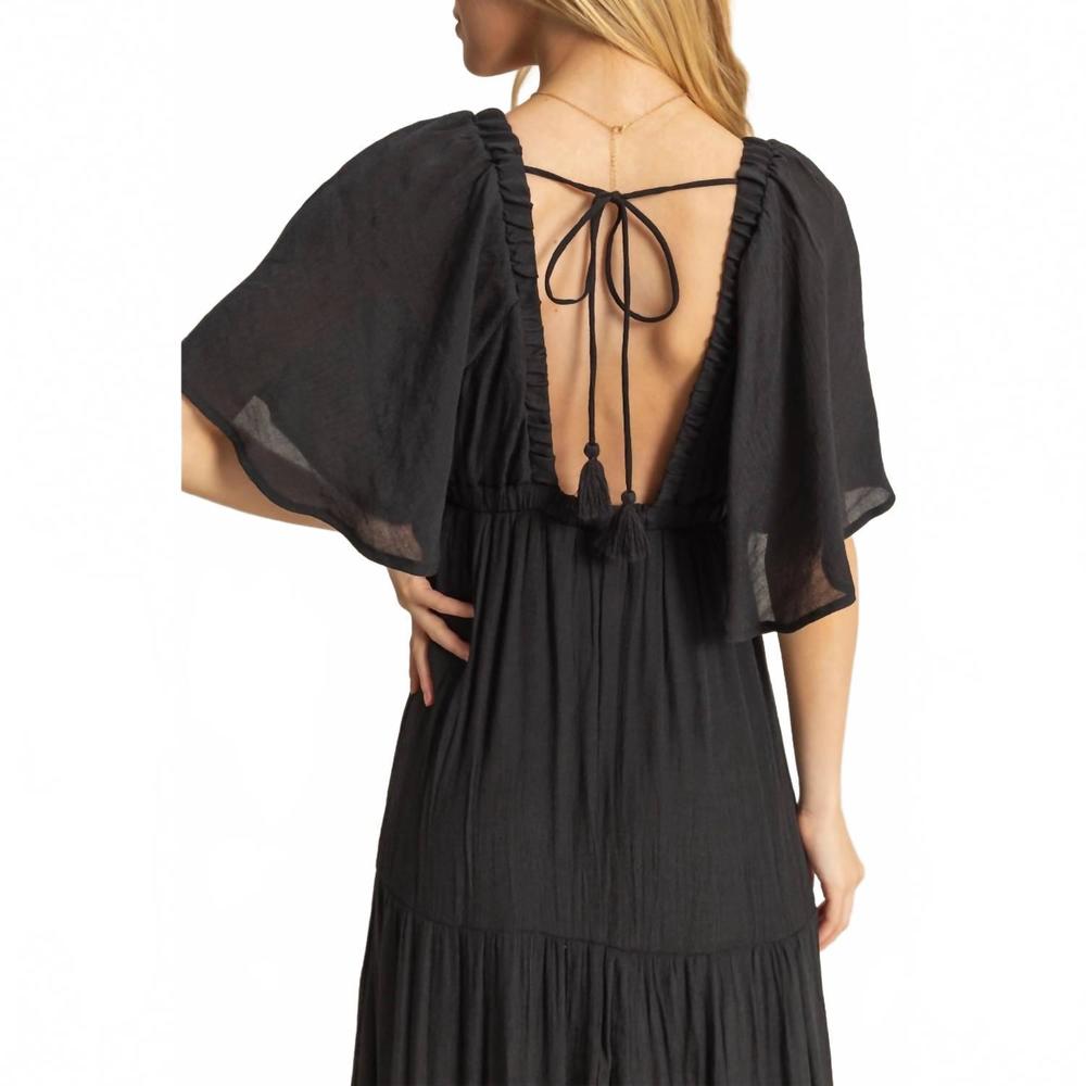 NEW HYFVE v-neck flowy sleeves maxi dress in black - Picture 4 of 4